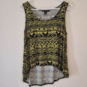 forever 21 green & black print flowy punk tank top